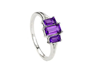 Amethyst gemstone ring accented with sparkling white zircon set in polished sterling silver